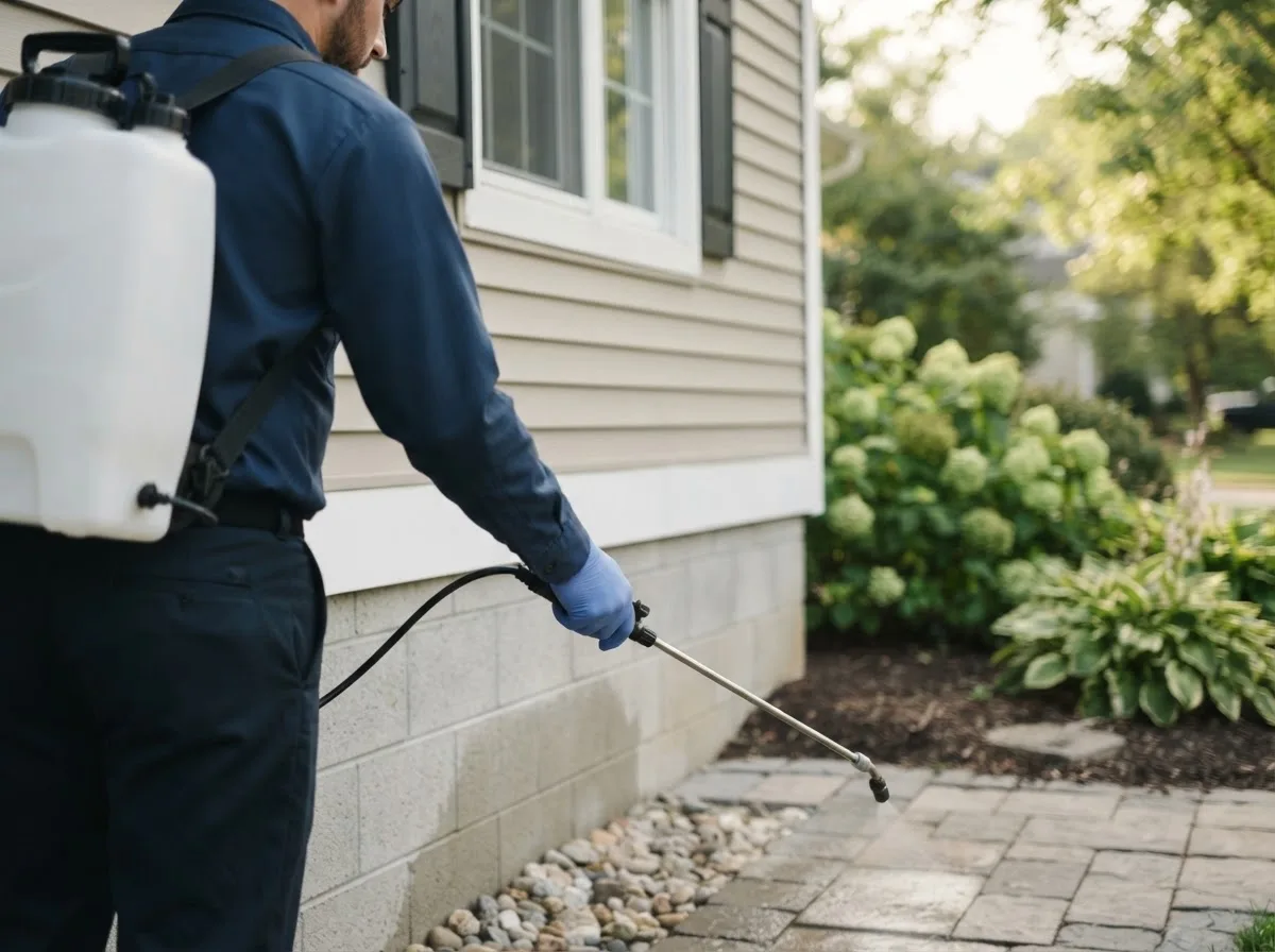 Pest control technician inspecting a home in Newark Valley, NY